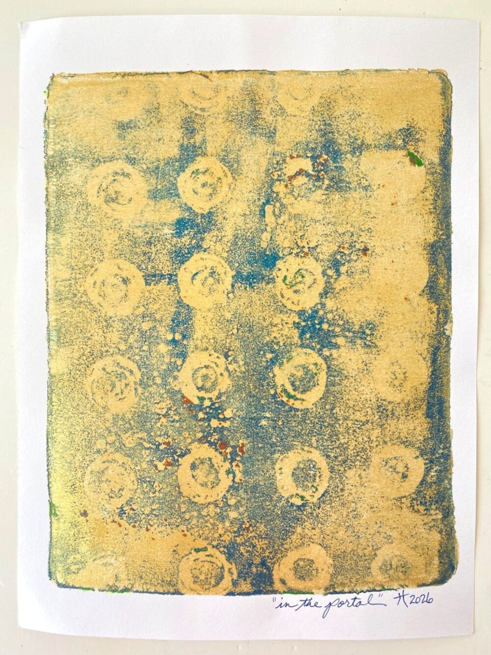 In The Portal Original Art Monotype Acrylic Painting 11x14in Matted Frame Ready